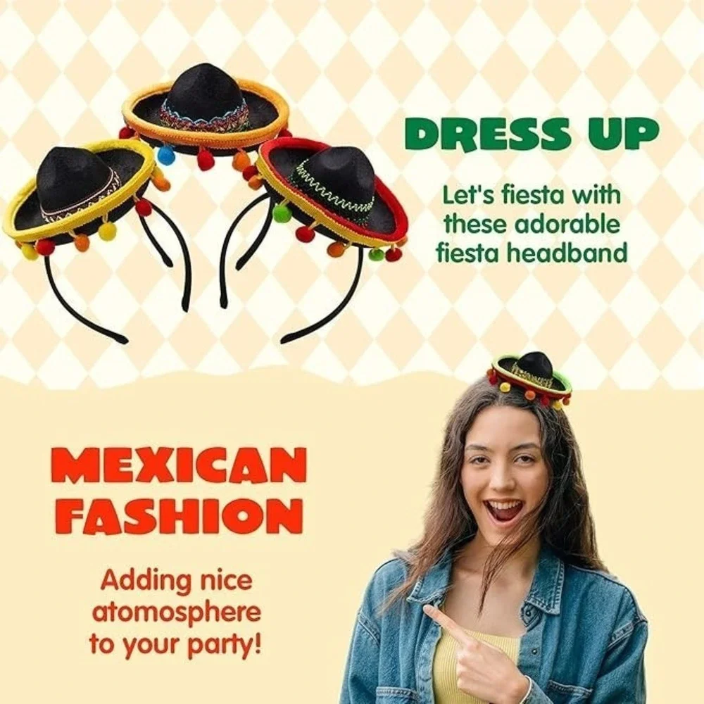 JOYIN Sombrero Headbands 9pc Cinco De Mayo Party Props Mexican NEW‎